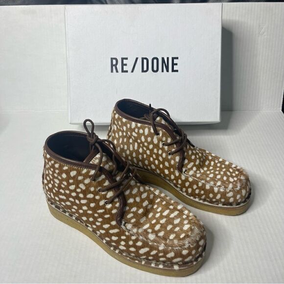 Re/Done Creepe Lace up bootie in polka dot Calf Hair new - Picture 1 of 9